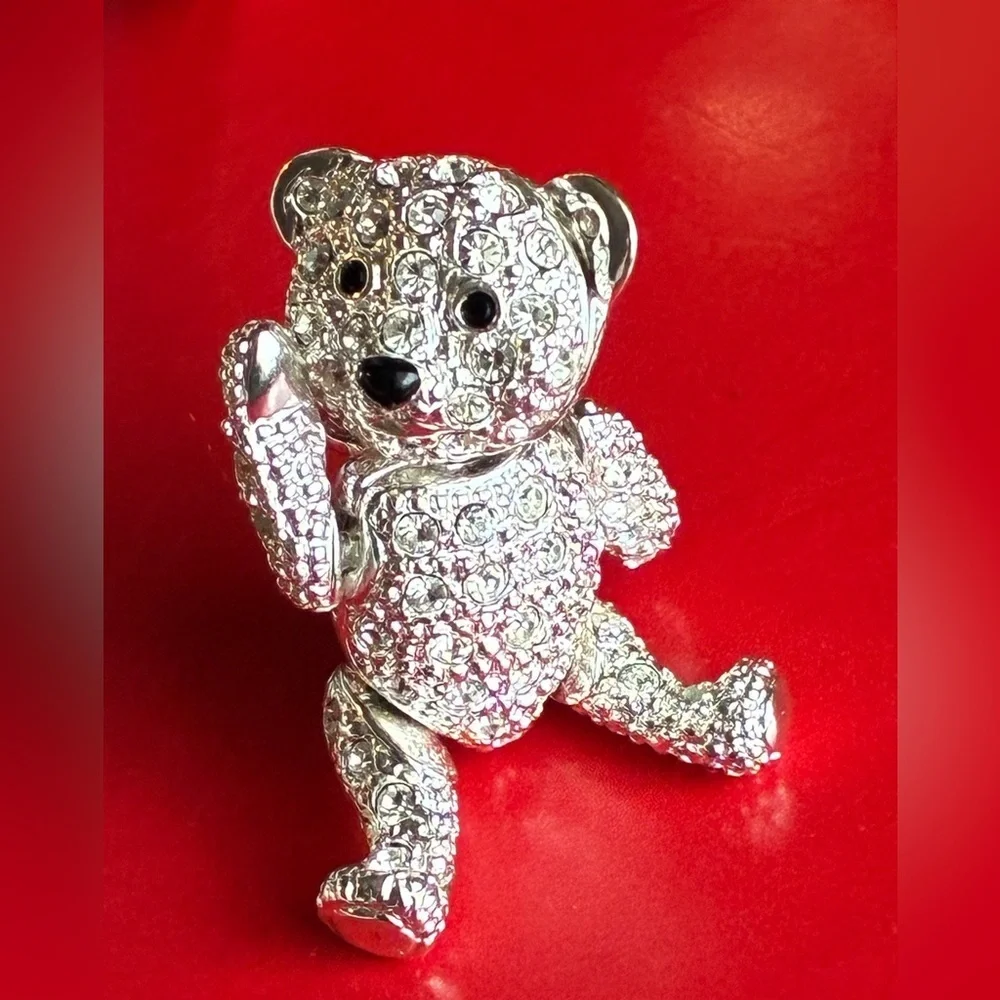 Silver Crystal Bear Brooch